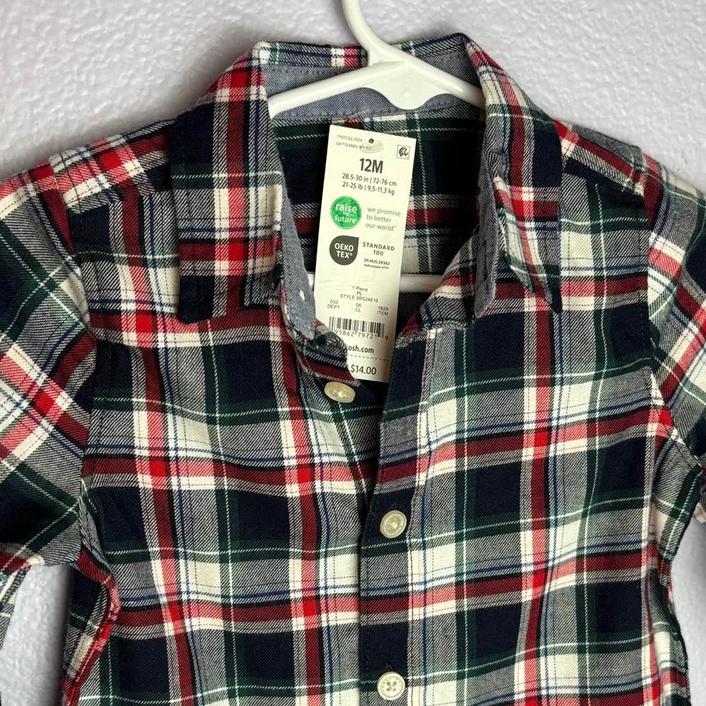NWT OshKosh B'gosh Plaid Button Down Shirt - Red, Navy Blue, and White
